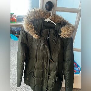 Ralph Lauren Dark Green Puffer Coat with Faux Fur Hood